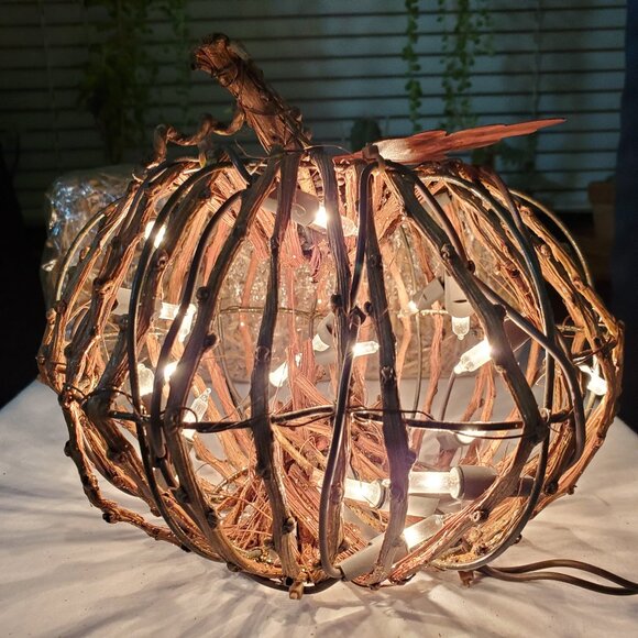 Lighted Grapevine Pumpkin – Autumn, Fall Harvest Décor - Picture 1 of 10